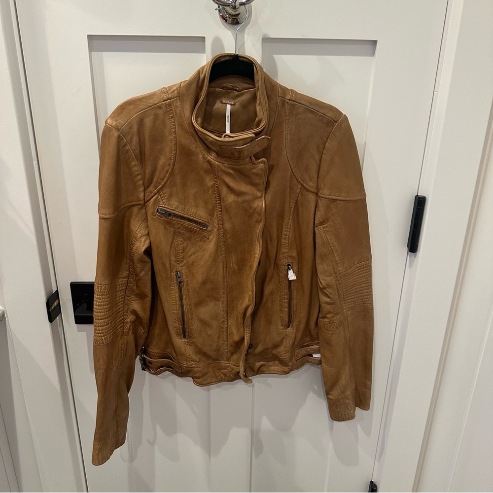 Free People Camel Brown Leather Jacket
